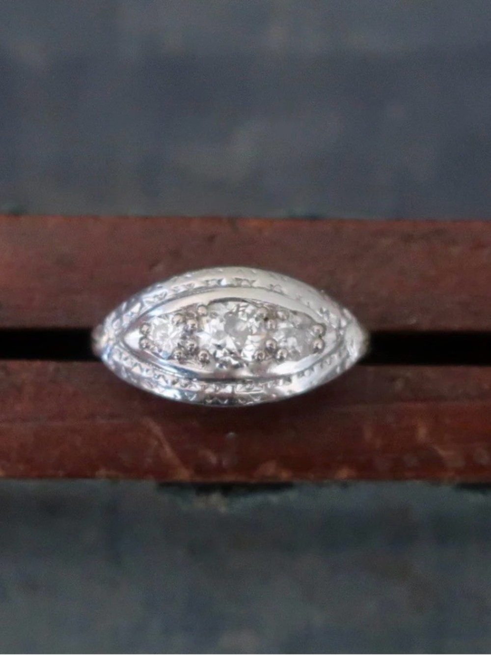 Vintage Silver Marquise Cluster Ring
